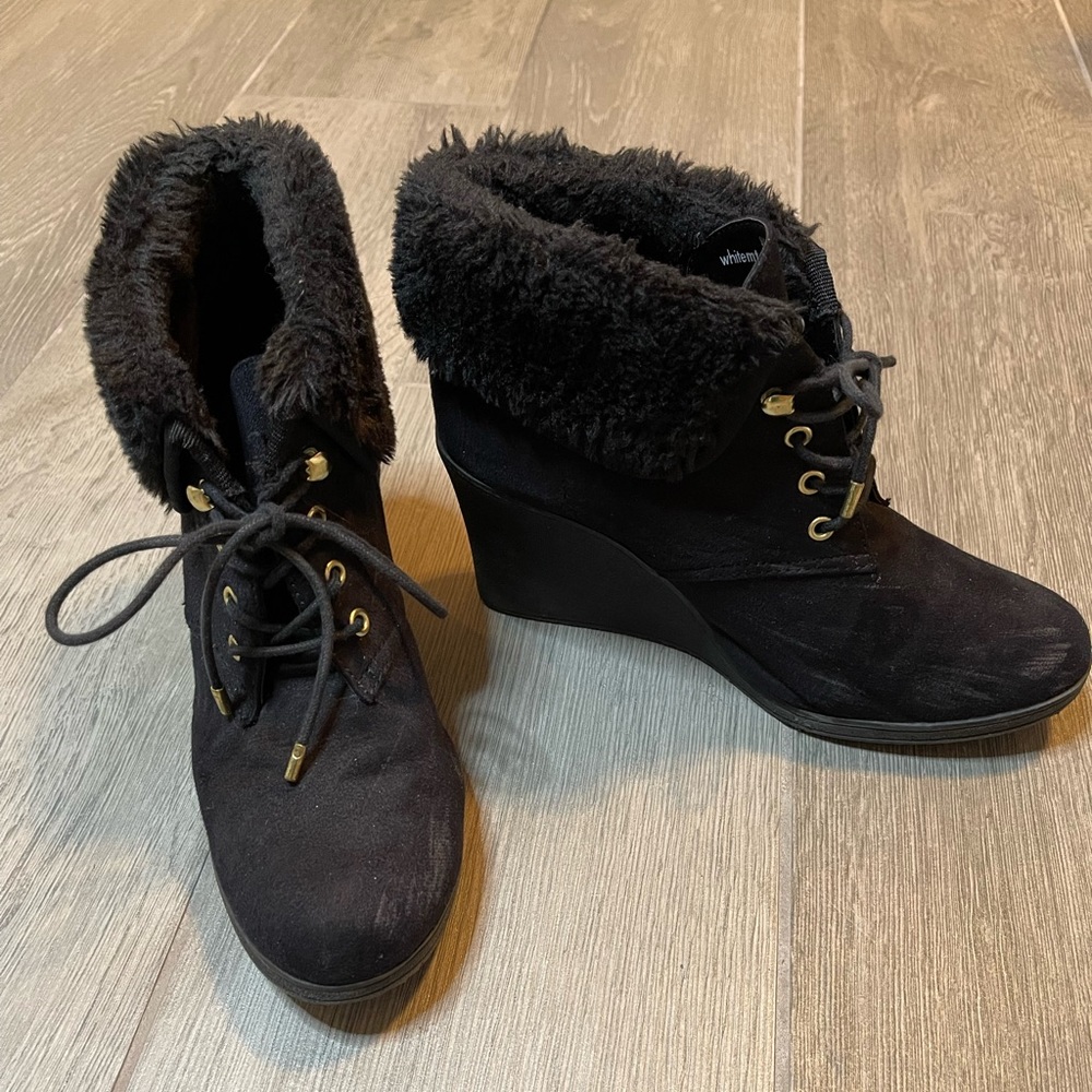 Black fur booties size 9